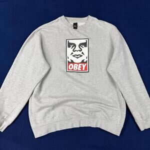 Obey Icon Face Logo Crewneck Sweatshirt Men XL Gray Streetwear Graphic Y2K Skate